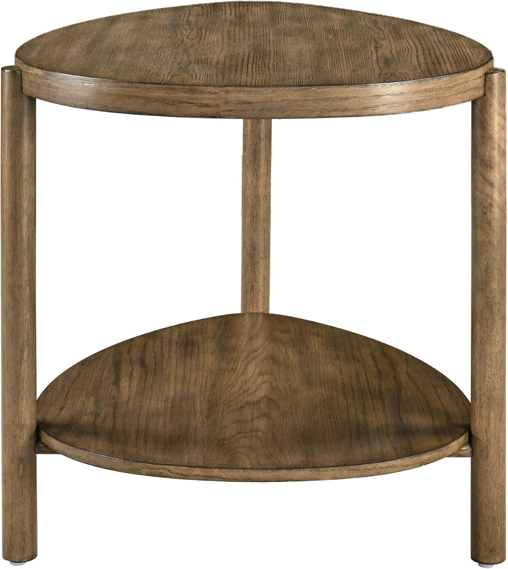 2-Tier Solid Wood End Table with Storage Waterdrop-Shaped Side Table Nightstand for Bedroom Modern Rustic Drink Table for Living Room, Brown