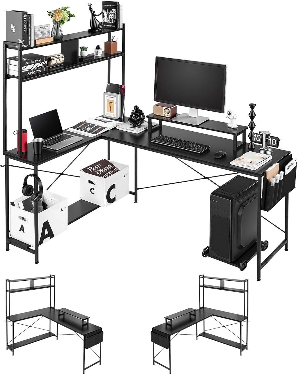 VEVOR L-Shaped Computer Desk, 67-inch Reversible Corner Gaming Desk with Monitor Stand & Movable CPU Stand, Modern Stylish PC Table Sturdy Work Workstation for Home Office - Easy to Assembly