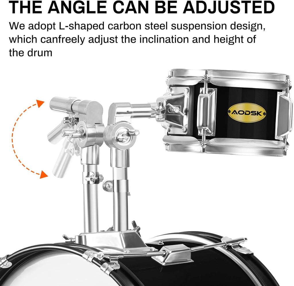 AODSK Drum Sets 5-Piece for Beginners, 14 inch Full Size Complete Drum Kit with Adjustable Throne, Cymbal, Hi-Hat, Pedal & Drumstick