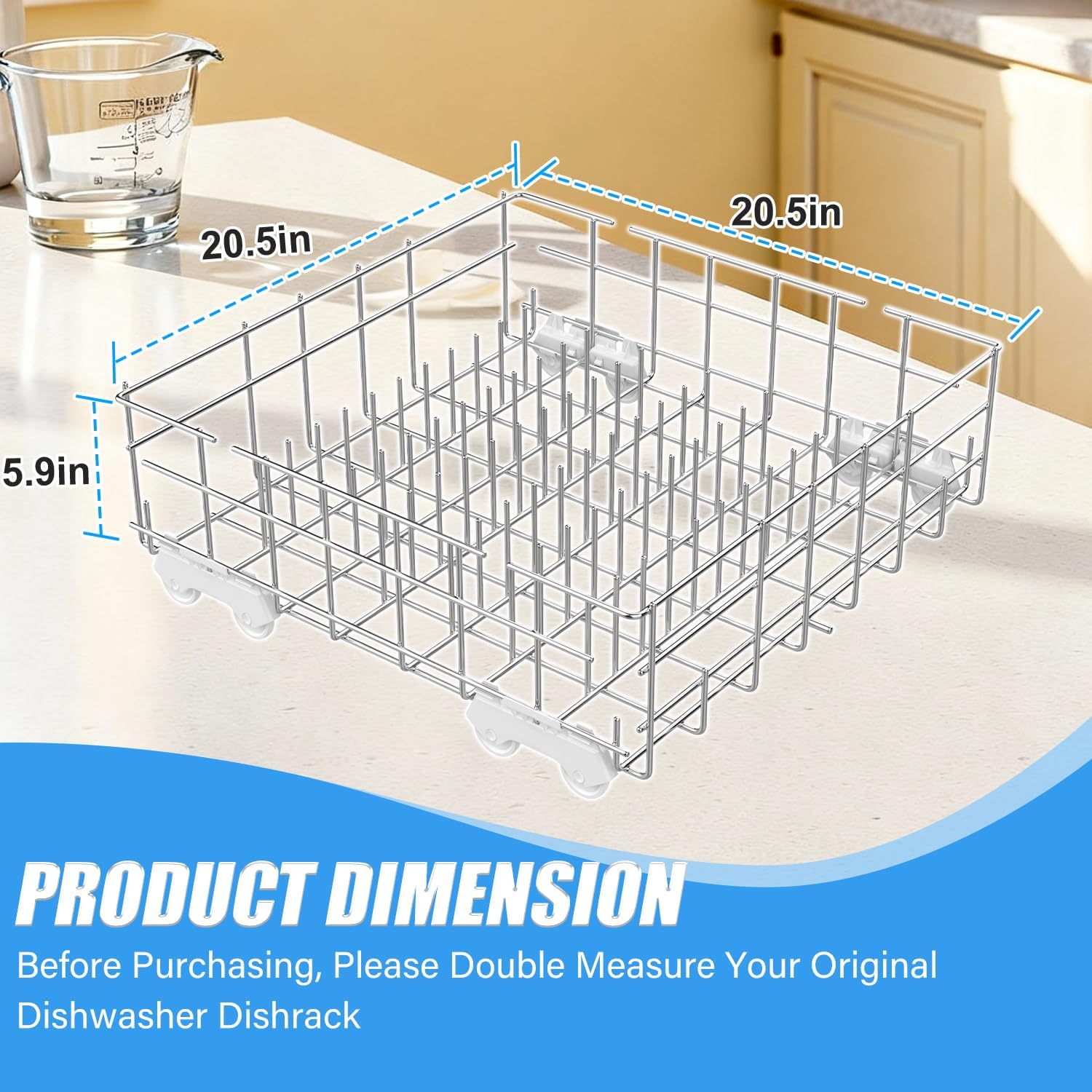 Upgrade W10311986/W10380384 Dishwasher Lower Dishrack Designed for Whirlpool Dishwasher Rack Parts WDT750SAHZ0 WDTA50SAHZ0 WDT970SAHZ0 WDT780SAEM with WP3376961 Wheels Dishwasher Bottom Rack