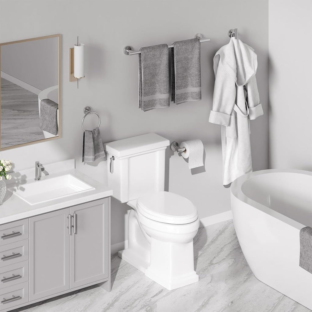 USHOWER 30'' Frameless Round Bathroom Mirror + 24'' Towel Bar Set