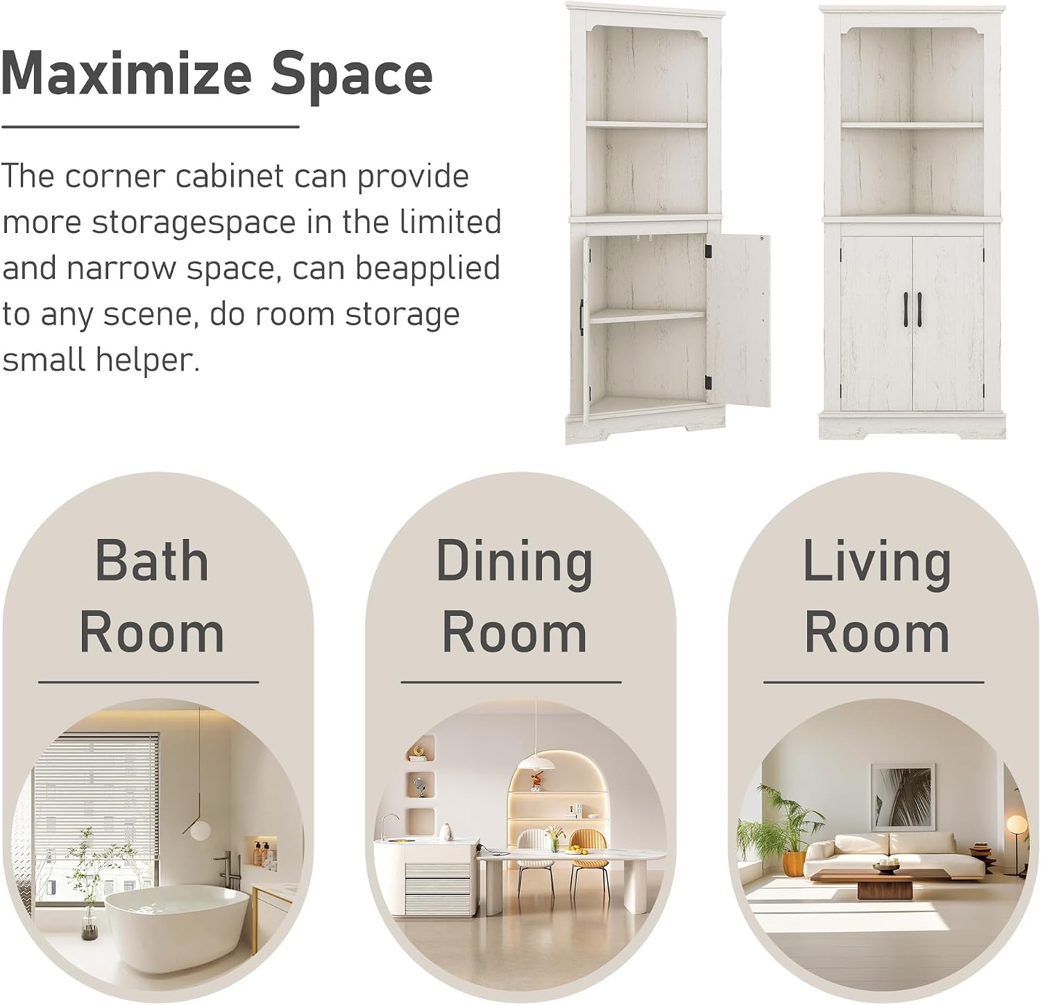 DOFFO Tall Bathroom Corner Cabinet, 69.3'H Freestanding Corner Storage Cabinet with 2 Doors and Open Shelves, Bathroom Floor Storage Display Organizer for Living Room, Dining Room and Kitchen (Beige)