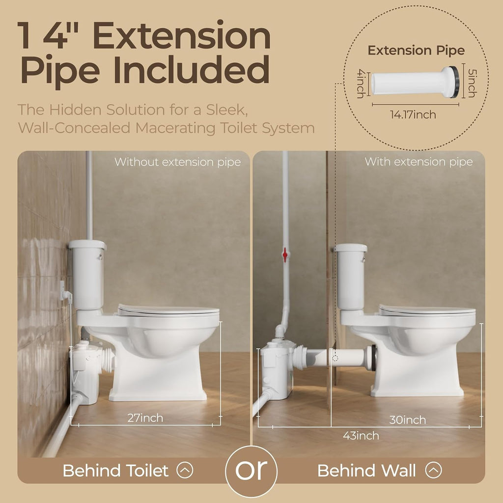 Macerating Toilet with Pump, Two-Piece Upflush Toilet For Basement, Powerful & Quiet Macerating Pump System With 3 Water Inlet & Ac Vent, 36ft Vertically, Elongated Bowl oct4