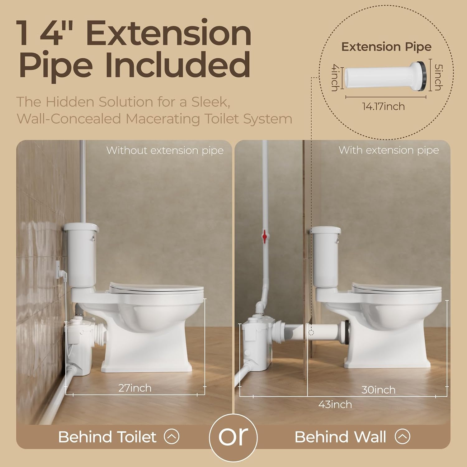 Macerating Toilet with Pump, Two-Piece Upflush Toilet For Basement, Powerful & Quiet Macerating Pump System With 3 Water Inlet & Ac Vent, 36ft Vertically, Elongated Bowl oct4