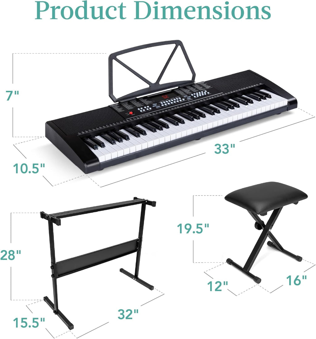 Best Choice Products 61-Key Electronic Keyboard Piano Portable Electric Keyboard Complete Beginner Set w/LED Screen, Stand, Bench, Headphones - Black