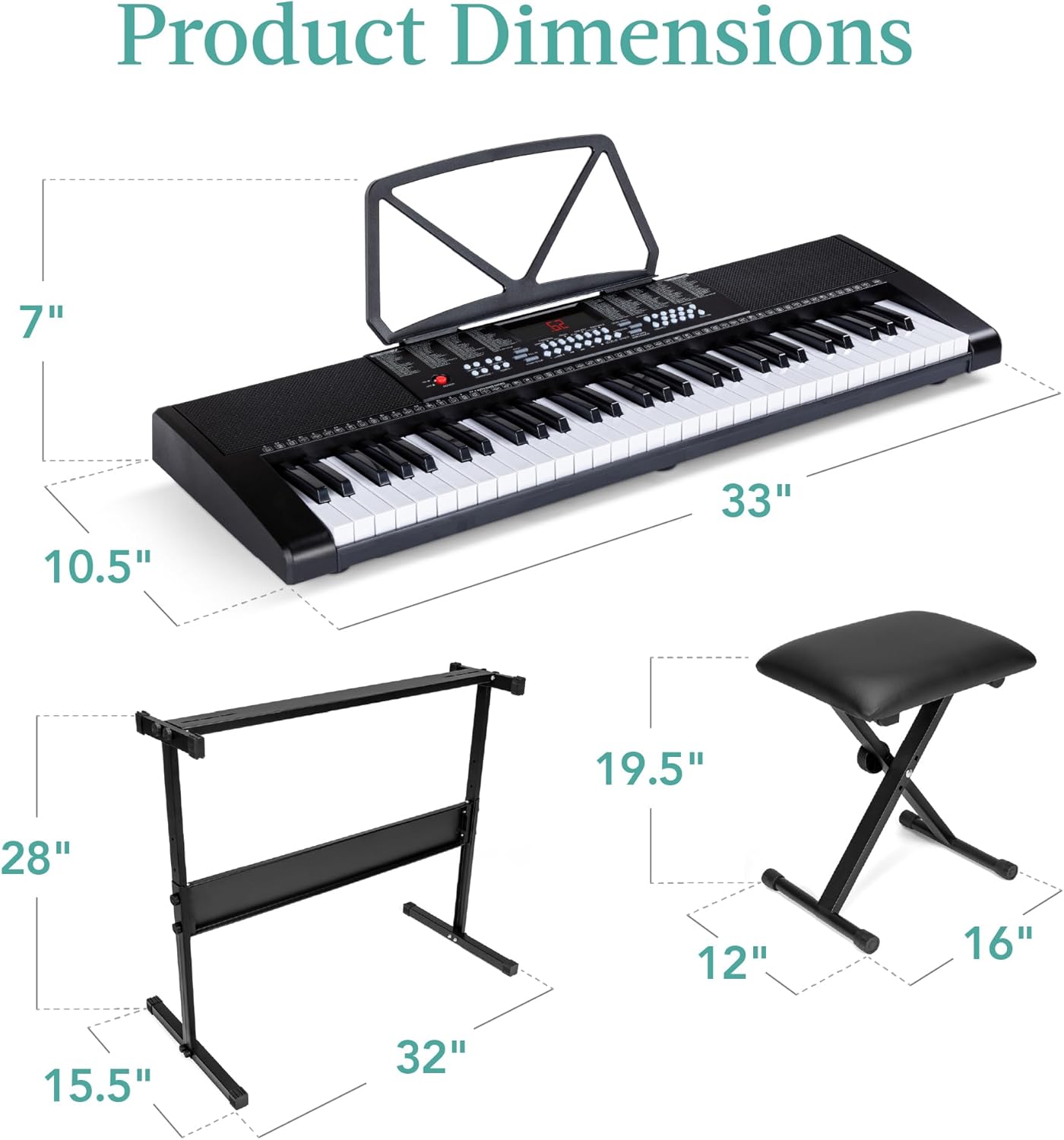 Best Choice Products 61-Key Electronic Keyboard Piano Portable Electric Keyboard Complete Beginner Set w/LED Screen, Stand, Bench, Headphones - Black