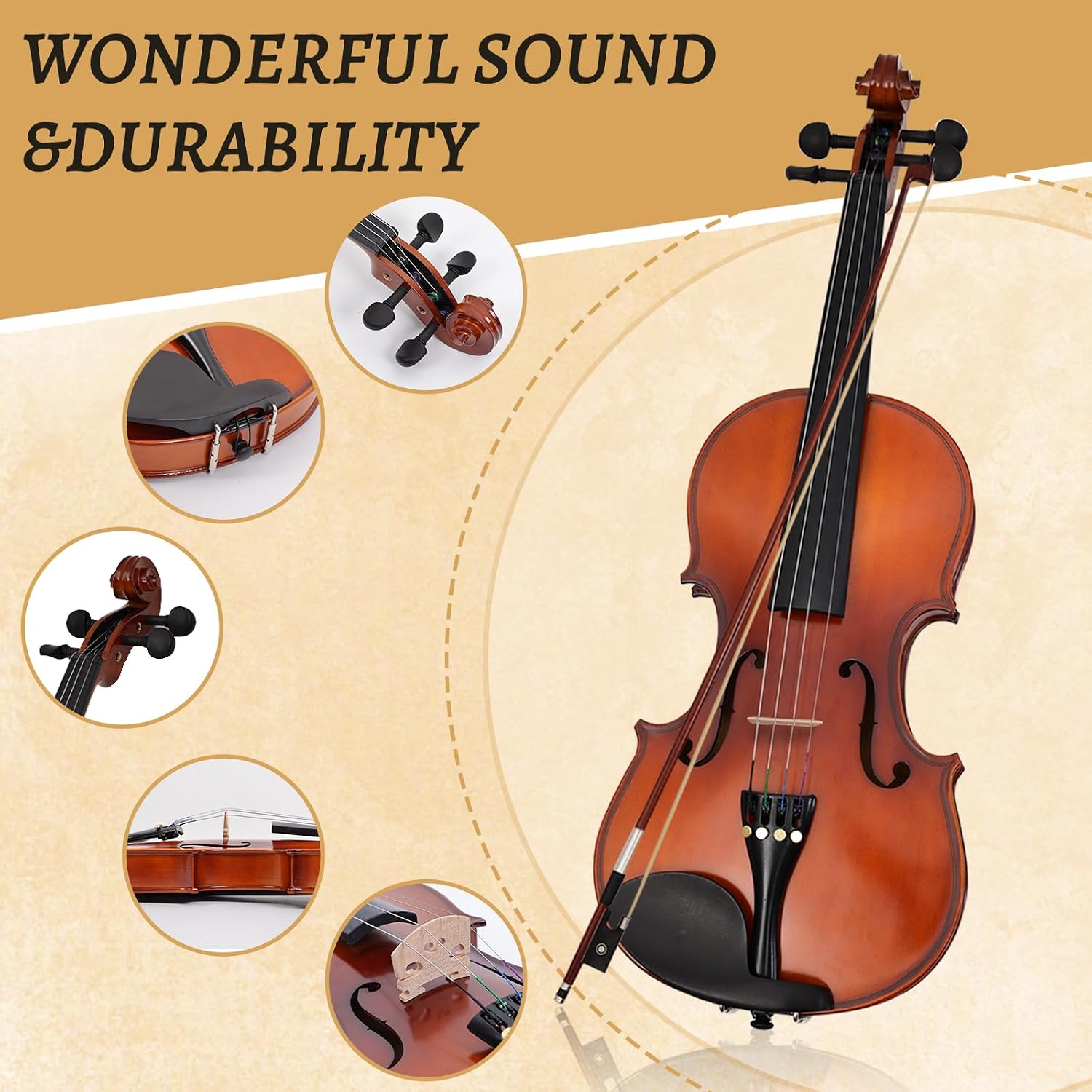 Electric/Acoustic Violin with Ebony Accessories - Perfect for Stage & Practice with Carrying Case, Violin Bow, Bridge, Shoulder Rest, Stickers, Tuner, Instruction, Handcraft with Maple, Spruce