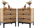 Wnutrees Farmhouse Nightstand Wood Bedside Table with 3-Drawers Bedside End Tables Storage for Living Room, Hallway, Handmade Distressed, Natural, Set of 2