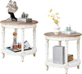 BERRYMERRY 23.6' French Country Round End Table Set of 2, Two Tone Distress 2 Tier Side Table for Living Room Small Space,Easy Assembly