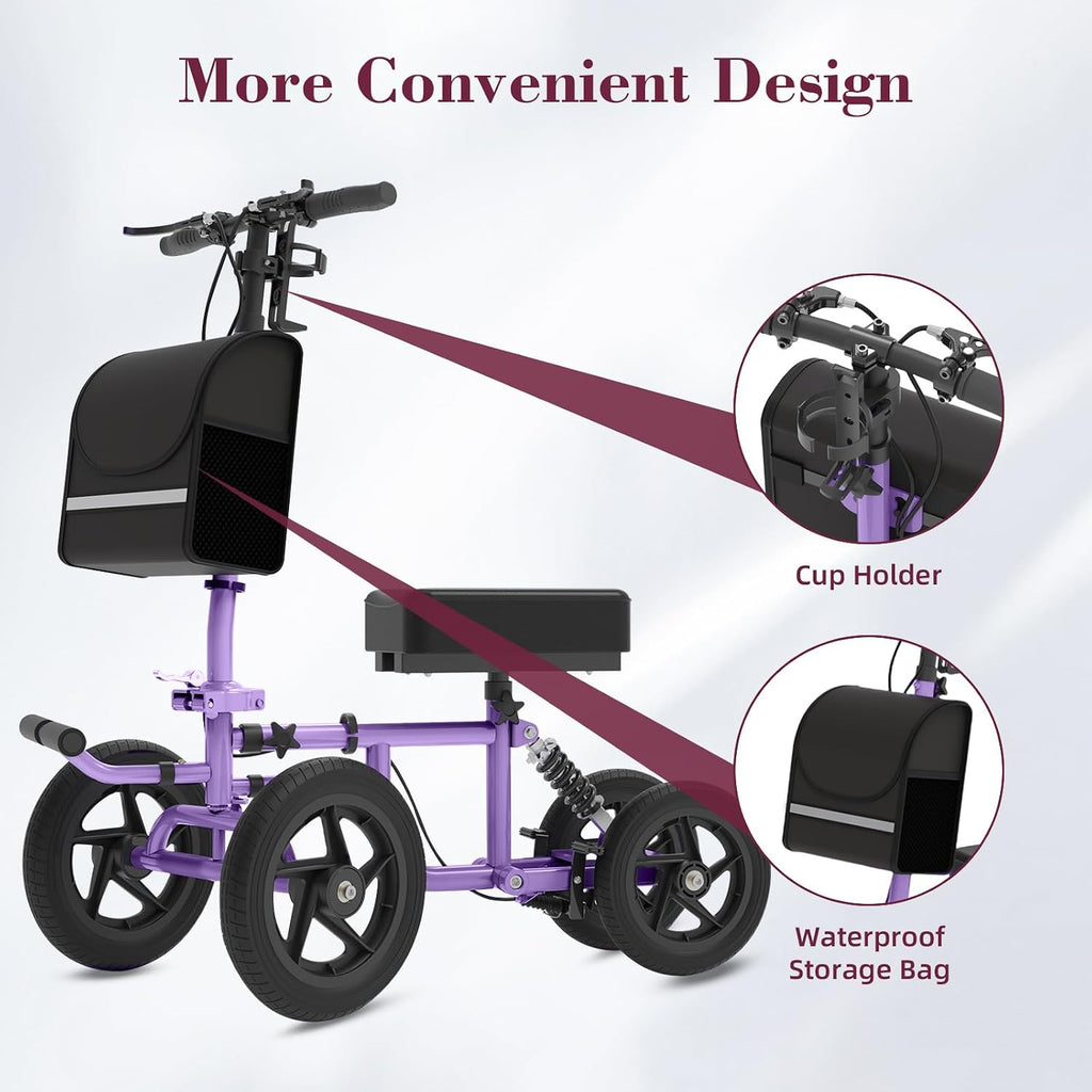 All Terrain Knee Scooter for Adults, Foldable Rolling Knee Scooter with DIY Stickers & Shock Absorber, Steerable Knee Walker for Broken Foot, Ankle Injuries & Surgery, Better Crutch Alternative