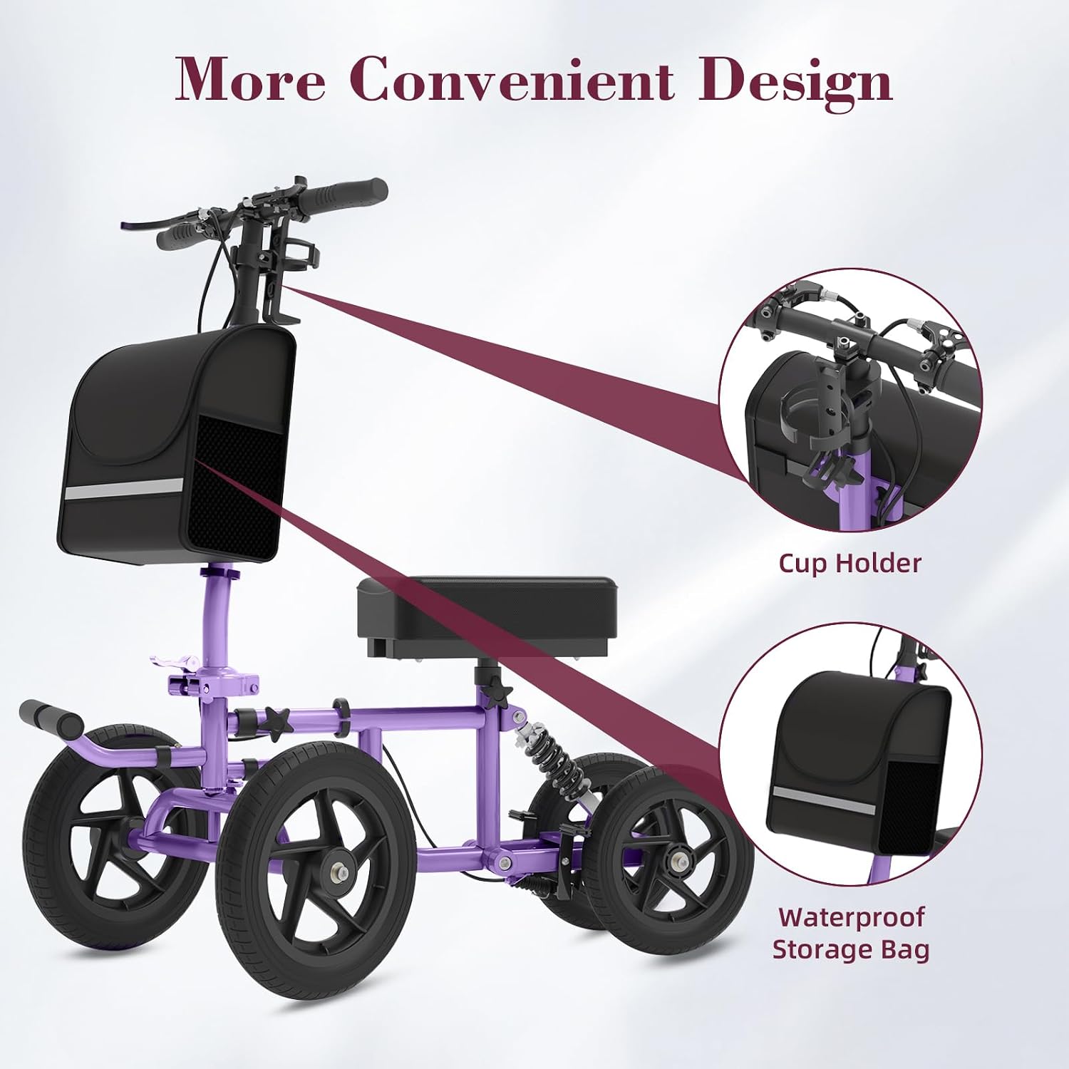 All Terrain Knee Scooter for Adults, Foldable Rolling Knee Scooter with DIY Stickers & Shock Absorber, Steerable Knee Walker for Broken Foot, Ankle Injuries & Surgery, Better Crutch Alternative