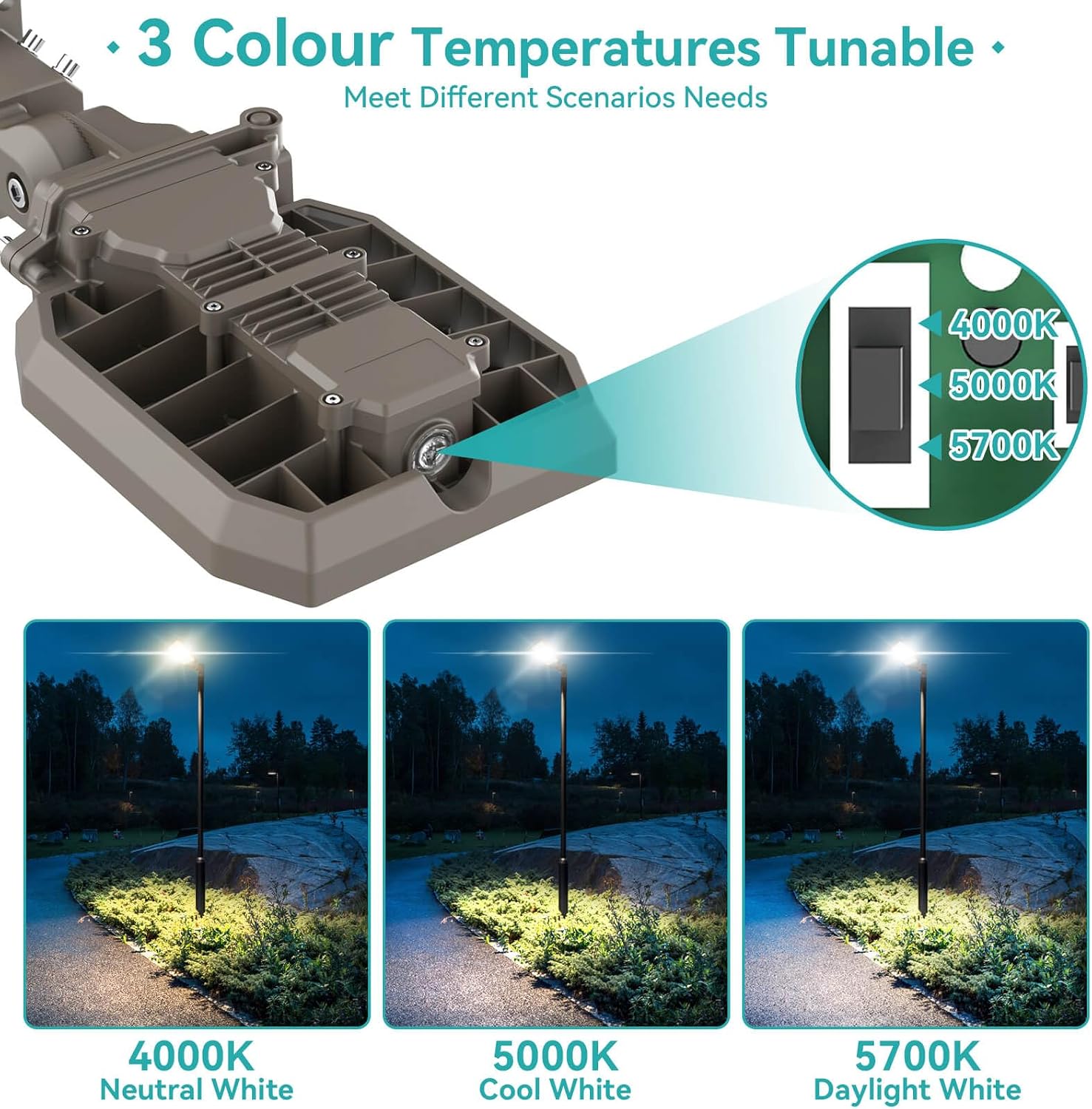 HiBay Dusk to Dawn LED Parking Lot Flood Light Outdoor, 240W 200W 180W 3CCT 38400LM Commercial Street Area Lighting 160LM/W, IP65 Photocell Security Shoebox Light,Wall or Pole Mount, 100-277V, ETL
