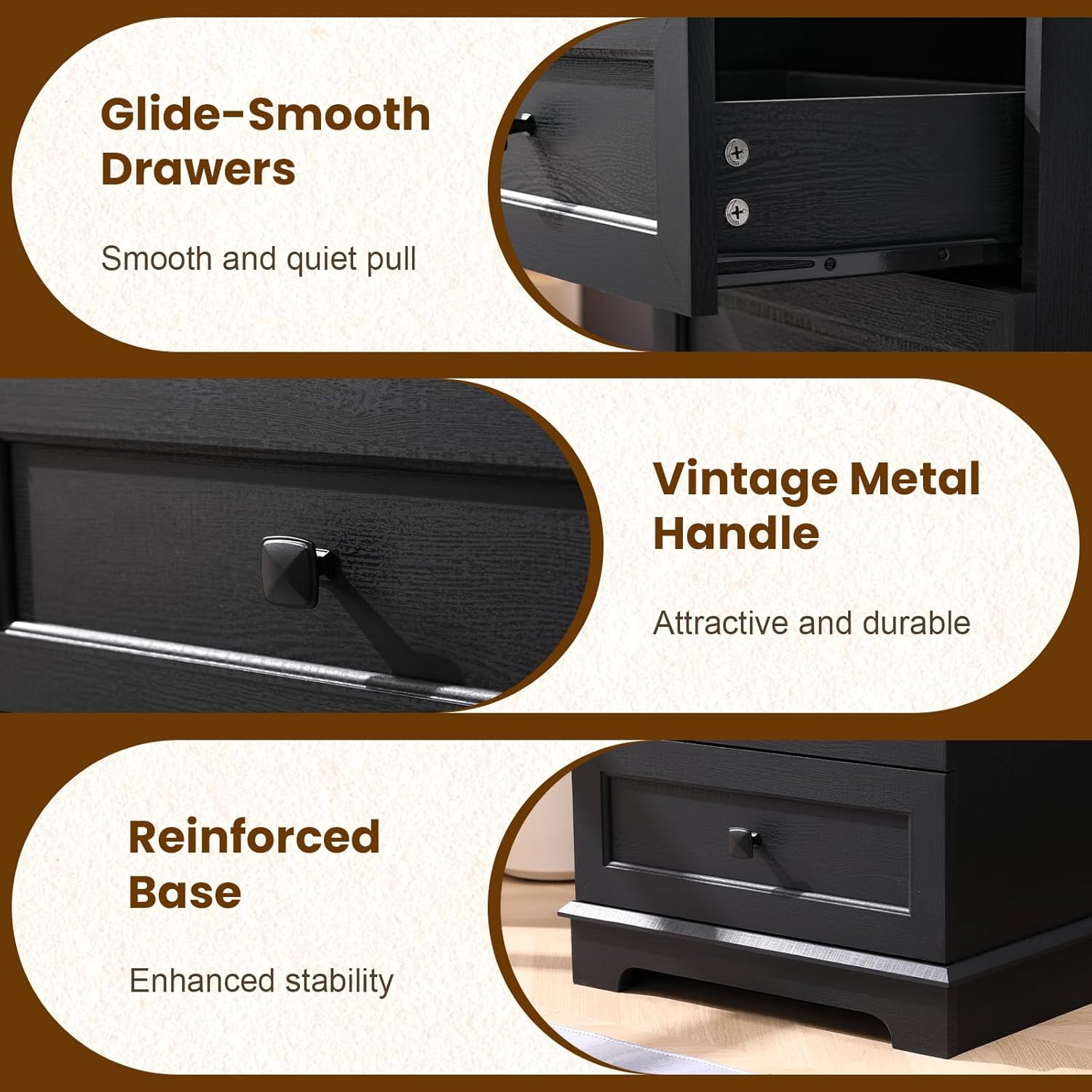 20-Inch Wide Modern Nightstands Set of 2 with Charging Station & Outlets, Bedside Tables with 2 Drawers and Open Shelf, Sleek Design End Tables for Bedroom and Office, Black