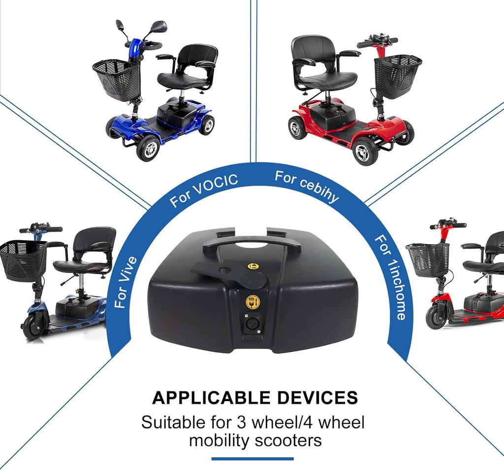 24V 12AH 24AH Mobility Scooter Lithium High Performance Battery Replacement for Vive 3 or 4 Wheel Compatible with VOCIC Folding Wheelchair with Seat - Including Charger (24V 24Ah)