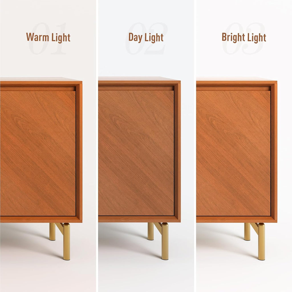 JOINICE Storage Cabinet, 59' Sideboard Buffet Cabinet with 4 Doors, Mid-Century Modern Wood Accent Cabinet, Chevron Pattern Credenza for Dining Room, Living Room, Entryway, Brown