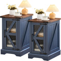 Joaxswe Farmhouse 14'' Side End Table Set of 2, Narrow Night Stand with Glass Barn Door, Storage Bedside Tables, Nightstand Cabinet Organizer for Small Spaces Living Room Bedroom