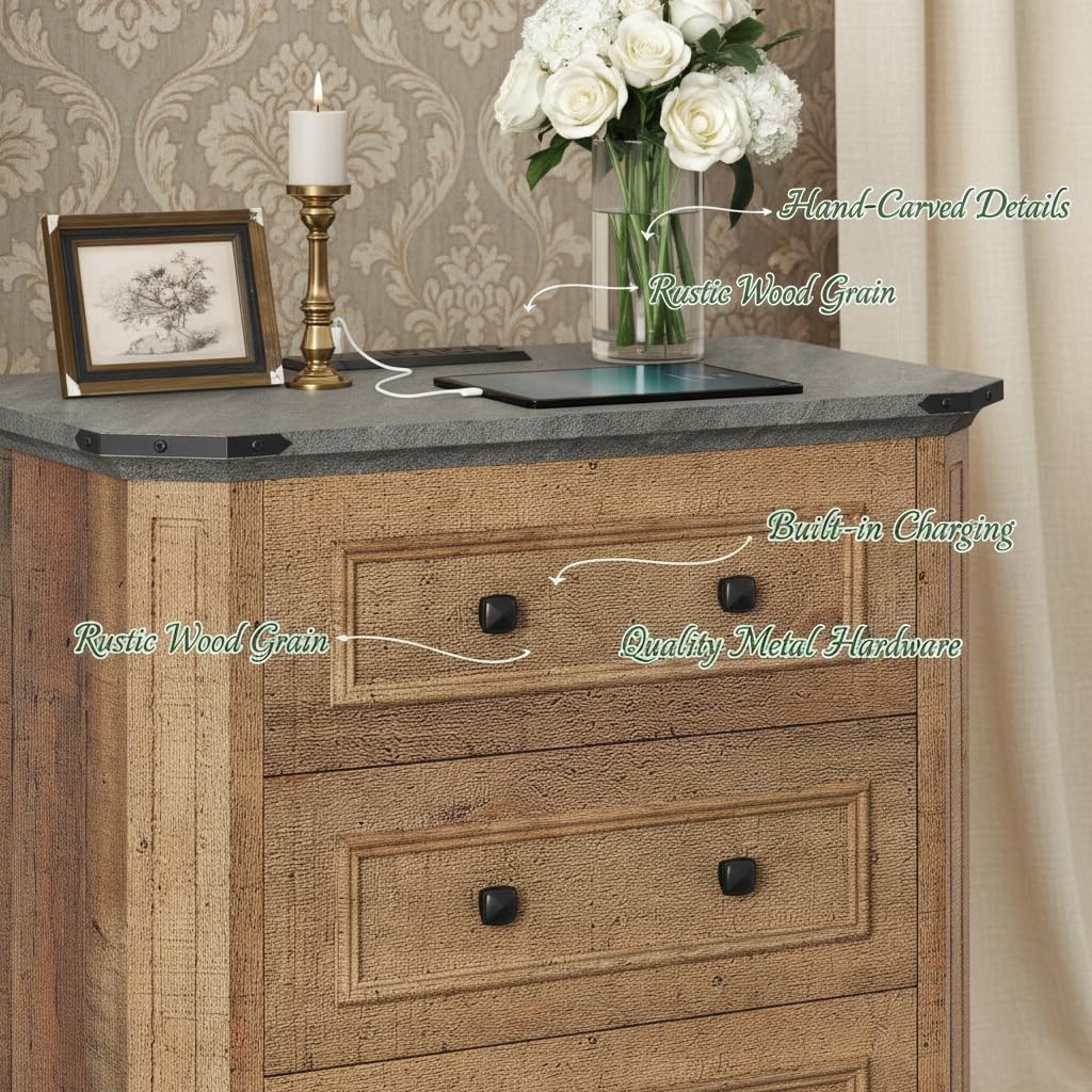 YITAHOME Nightstand Set of 2 with Charging Station, Farmhouse Side Table with 3 Drawers & USB Ports & Outlets, Night Stand Bed Side End Table with Storage for Bedroom Living Room Dorm Small Space