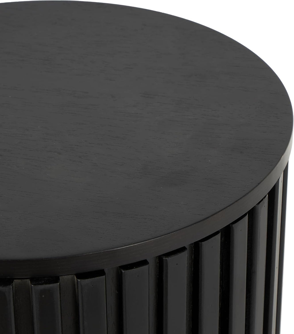Deco 79 Wood Handmade Side End Accent Table Ribbed End Table with Slatted Base, Side Table 16' x 16' x 21', Black