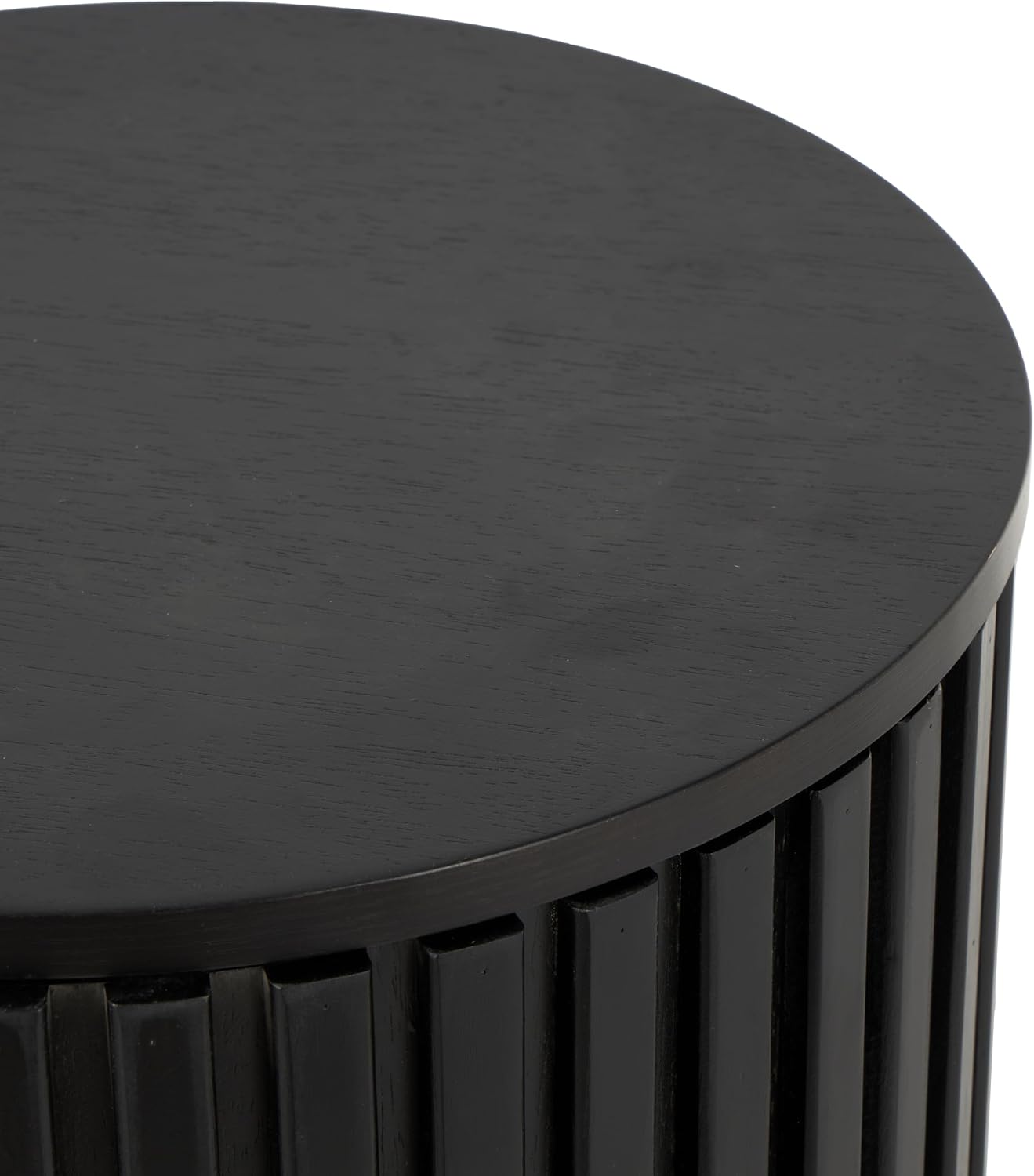 Deco 79 Wood Handmade Side End Accent Table Ribbed End Table with Slatted Base, Side Table 16' x 16' x 21', Black