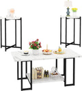 Hooseng Coffee Table Set of 3 Coffee Table and end Table Sets, Modern Living Room Table Set with Metal Frame for Apartment Home Office White Black