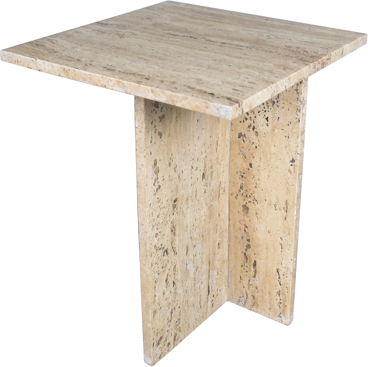JONATHAN Y MTB1104B Cecil 18.5' Contemporary Natural Marble Handmade T-Shaped End Table, Side Table for Living Room, Bedroom, Bathroom, Travertine