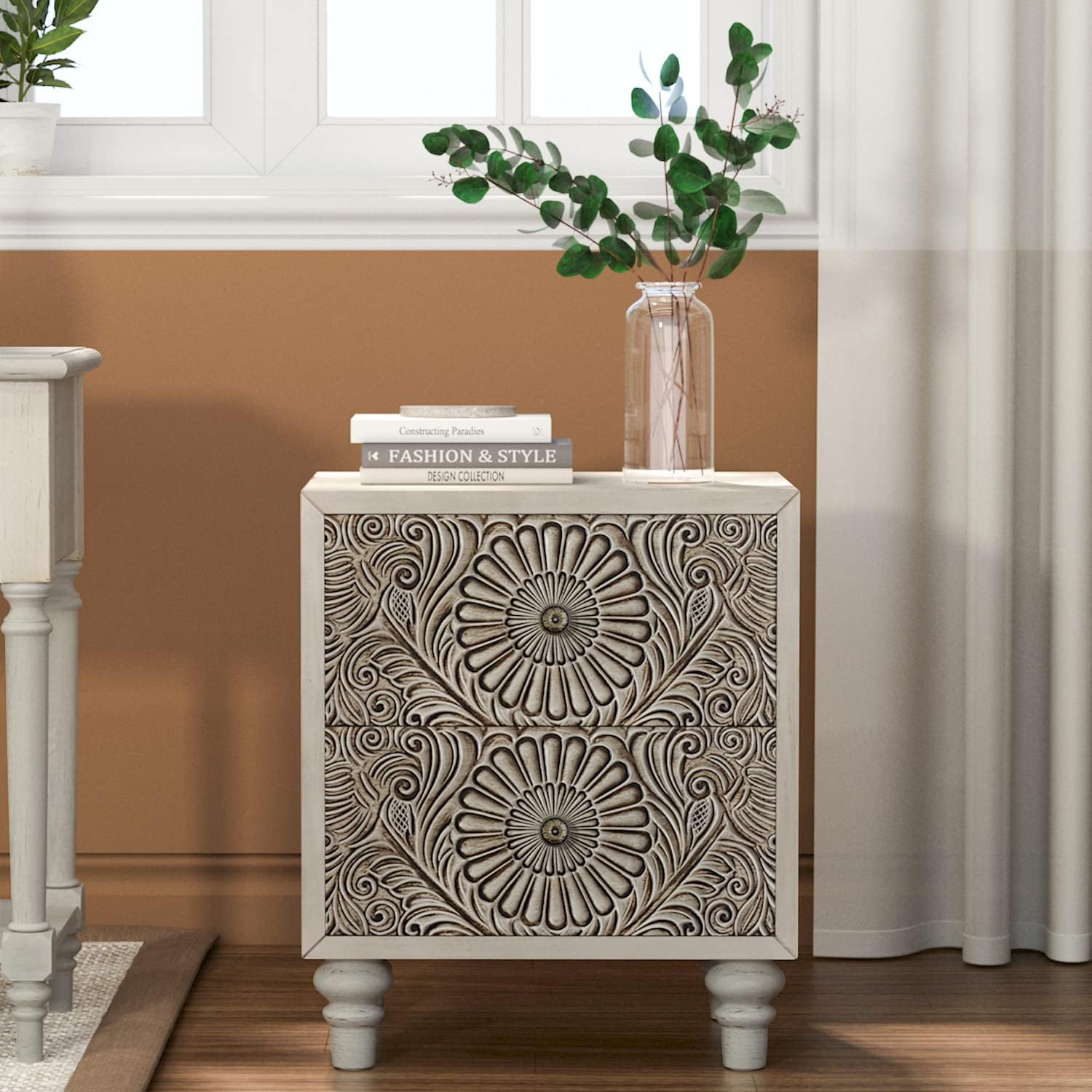 SUNBURY Nightstand w 2 Drawers, 18' Vintage Bedside Table, End Table Living Room Small Side Table, Lightweight MDF Accent Table Bedside Furniture