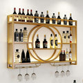 Wall Mounted Wine Rack with LED Light, 47.2' Bar Shelves and Glass Holder, Industrial Metal Bar Shelf Wall Mounted Wine Rack for Kitchen, Bar, Dining Room (Gold, 47.2in/120x80x15cm)