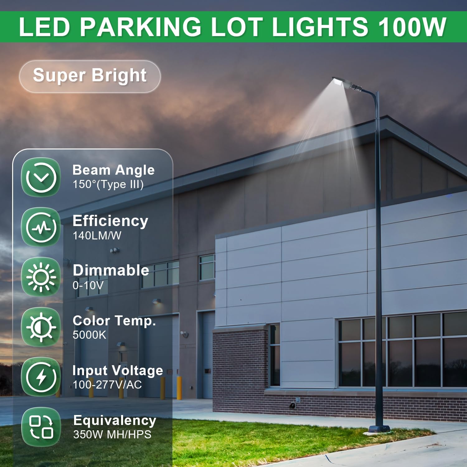 100W LED Parking Lot Light, 14000LM(140lm/w) LED Shoebox Area Light (350W HID/HPS Equivalent), 5000K Dimmable Outdoor Commercial Street Lighting - Slip Fitter Mount, IP65 AC100-277V