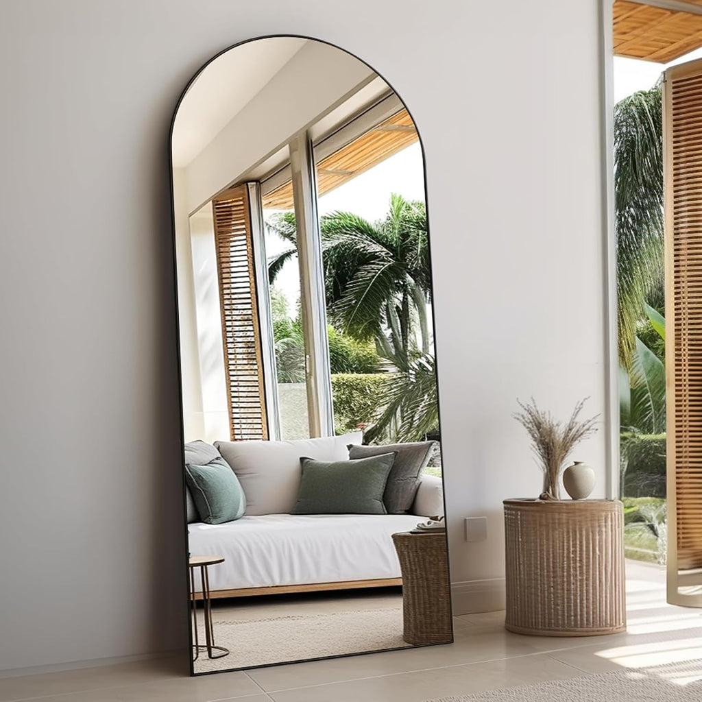 Rowjut Floor Full Length Mirror, Arched Mirrors Full Length 71'x30' Freestanding Large & with Aluminum Frame & Wall Mounted & Hanging or Leaning/Full Body Mirror for Bedroom, Black
