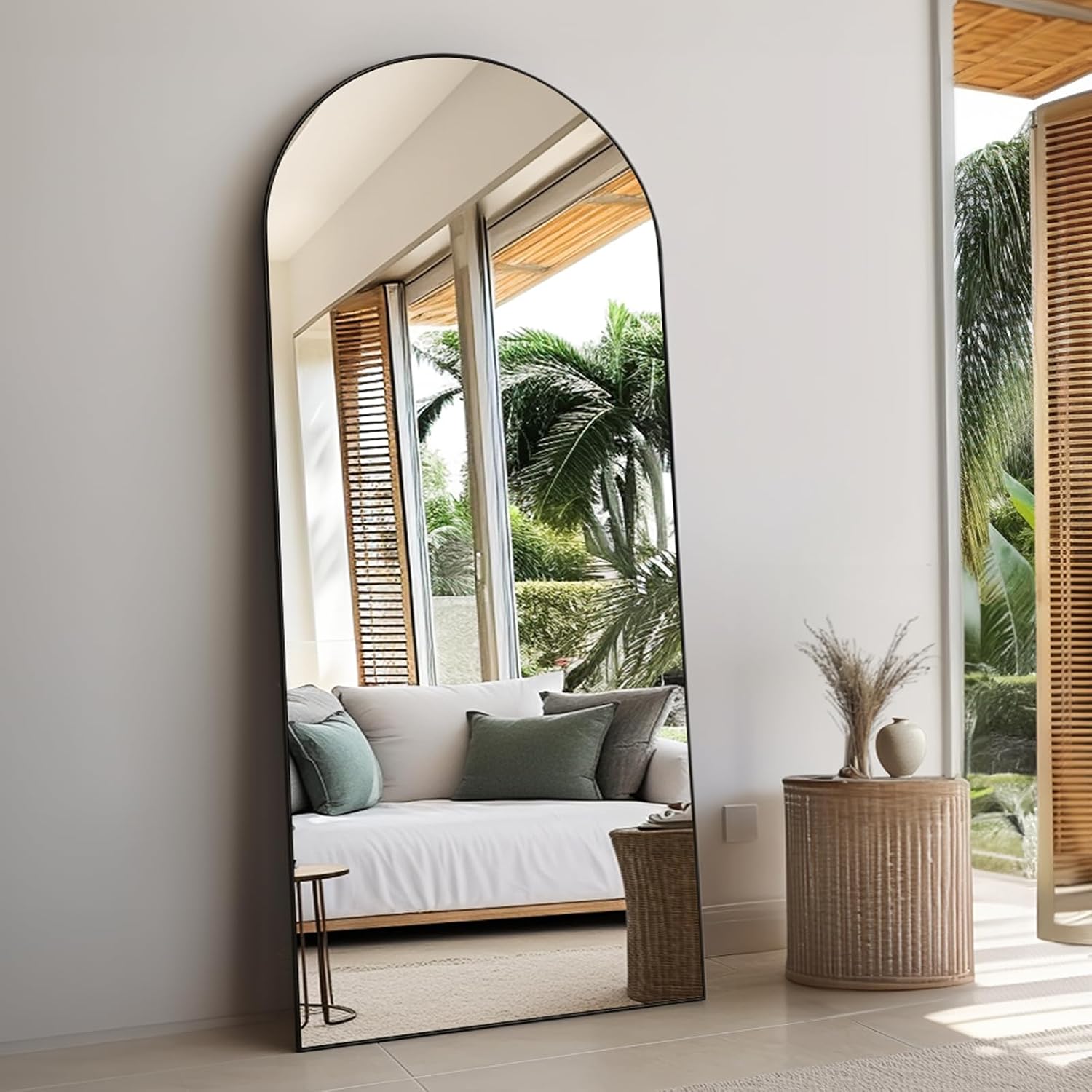Rowjut Floor Full Length Mirror, Arched Mirrors Full Length 71'x30' Freestanding Large & with Aluminum Frame & Wall Mounted & Hanging or Leaning/Full Body Mirror for Bedroom, Black
