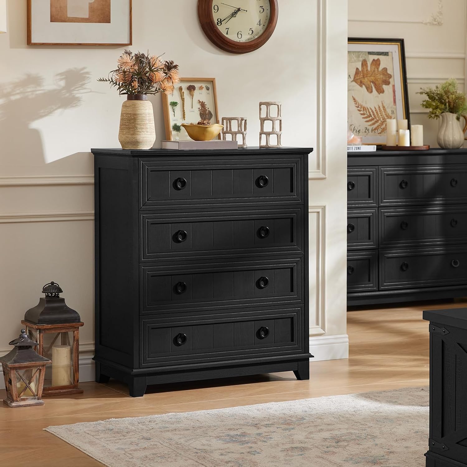 Joaxswe Farmhouse 4 Drawer Dresser for Bedroom Set of 2, 35' Tall Small Dressers & Chest of Drawers, Rustic Wood Dresser with Metal Handle, Storage Organizer Closet for Living Room, Hallway, Entryway