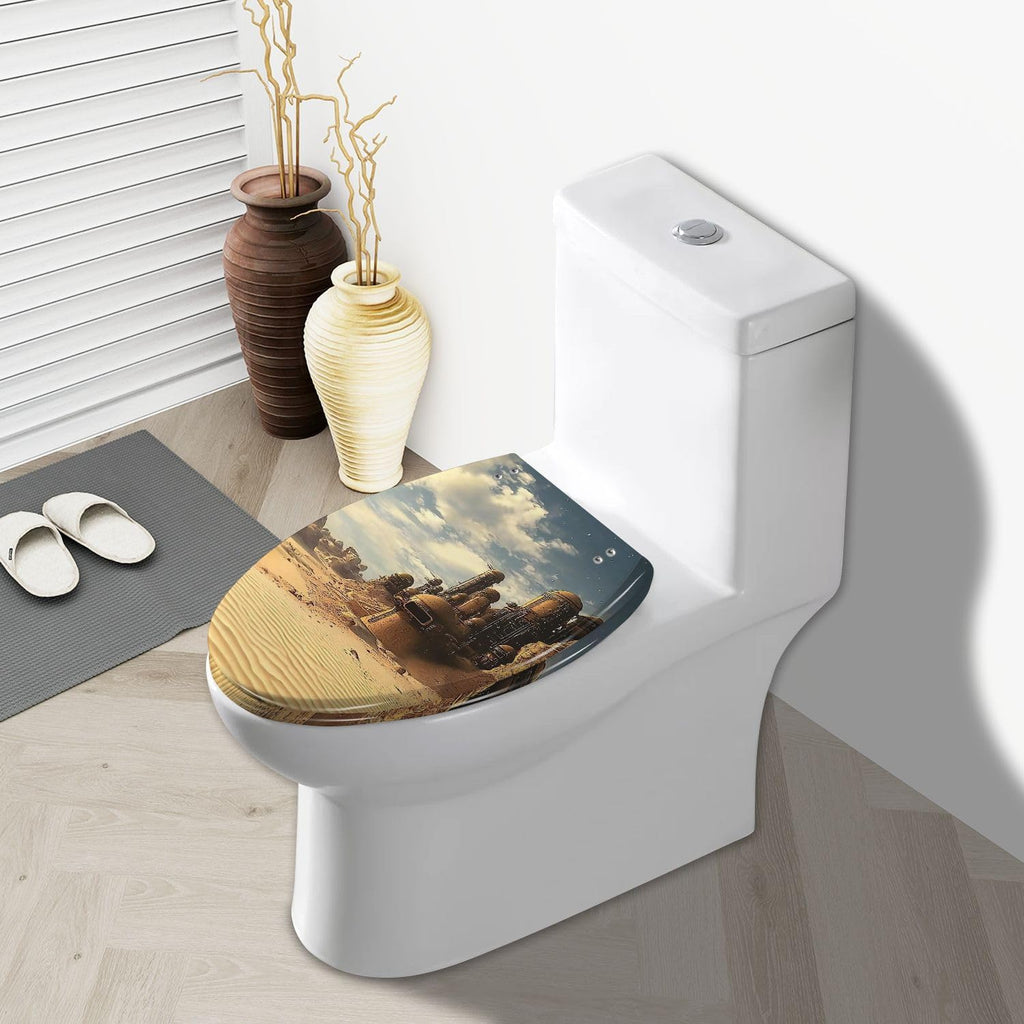 Elongated Toilet Seat Distant Desert Town Resin Toilet Seat Slow Quiet Close with Quick-Release Hinges Toilet Seat with Cover Easy to Clean Install