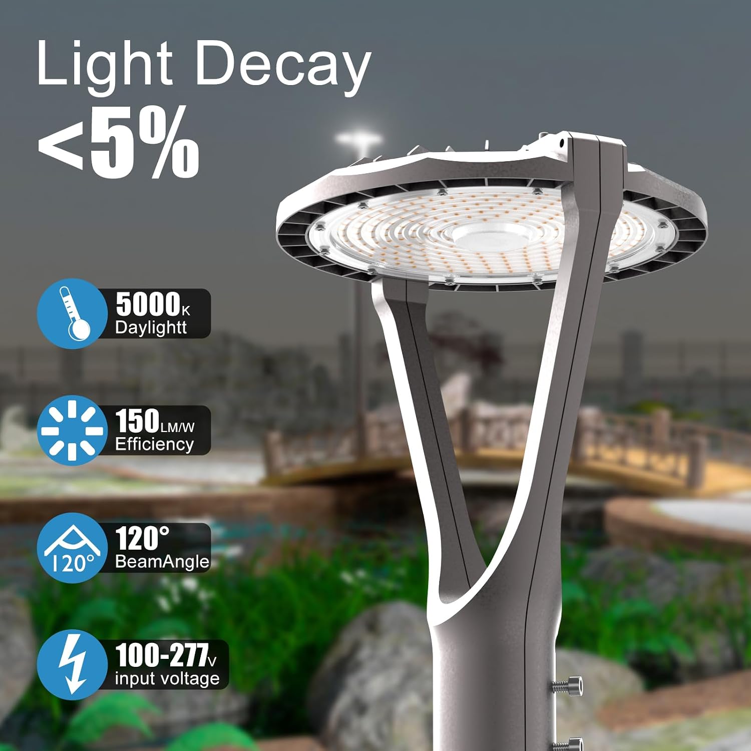 Lightdot 150W LED Post Light with Dusk to Dawn Photocell 22500LM 5000K Pole Lights Outdoor Waterproof 45-93' Height LED Circle Area Light for Parking Lot Garden Yard Street Lighting -2Pack
