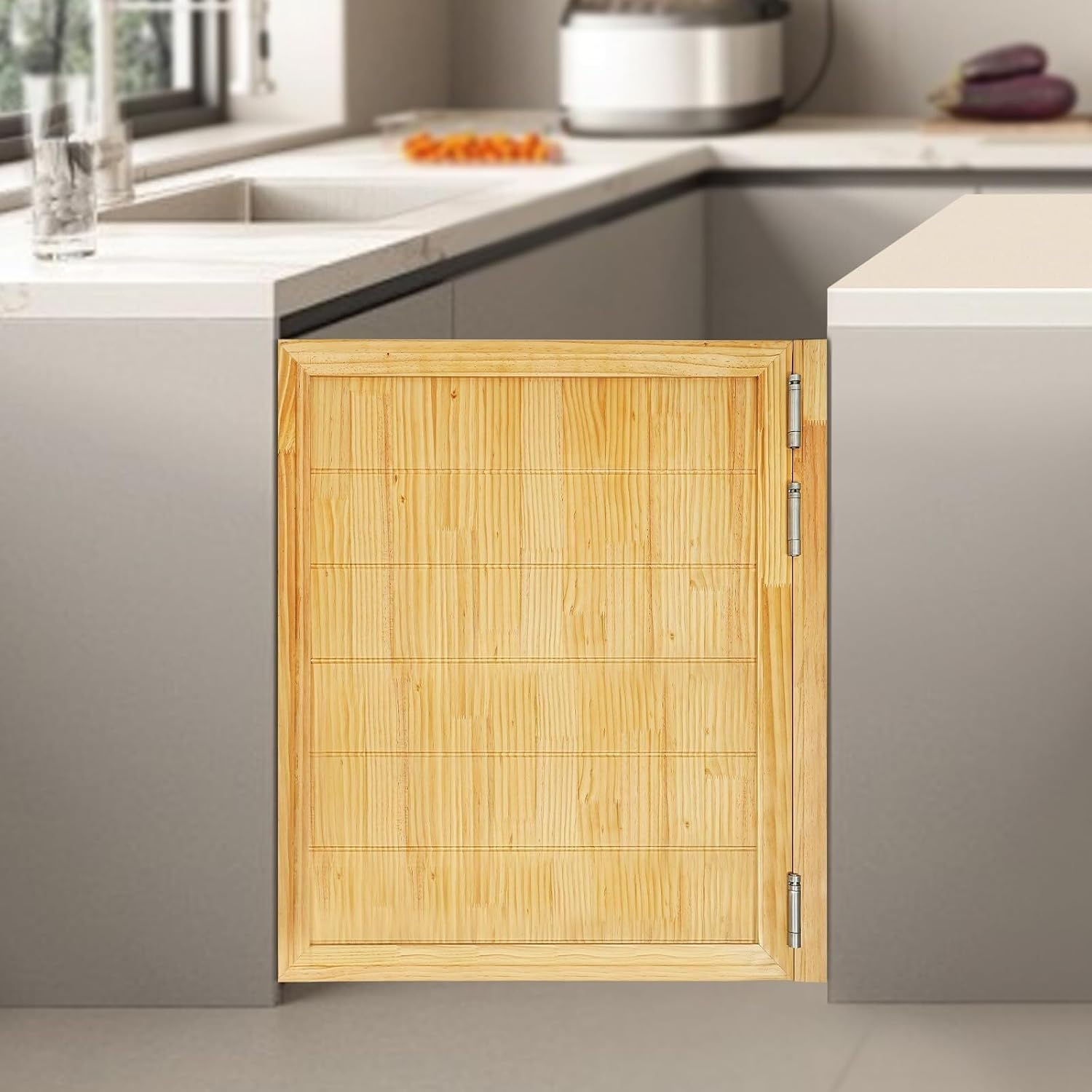 Swinging Doors Cafe Doors with 3 Hinges,Wood Swing Door Interior Saloon Half Partition Door for House Kitchen Shop Entrance Pub Porch(31.5x35.4in-Wood)
