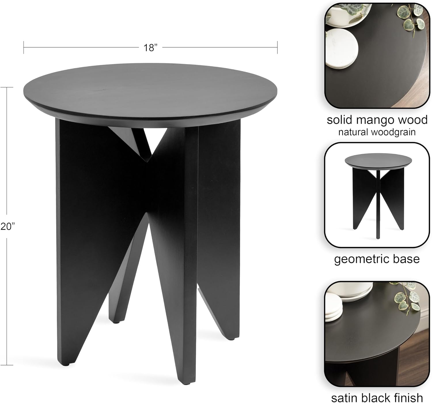 Kate and Laurel Faiza Modern Wooden Round Side Table, 18 x 18 x 20, Black, Transitional Wood End Table for Use as Bedroom Nightstand or Living Room Accent Table