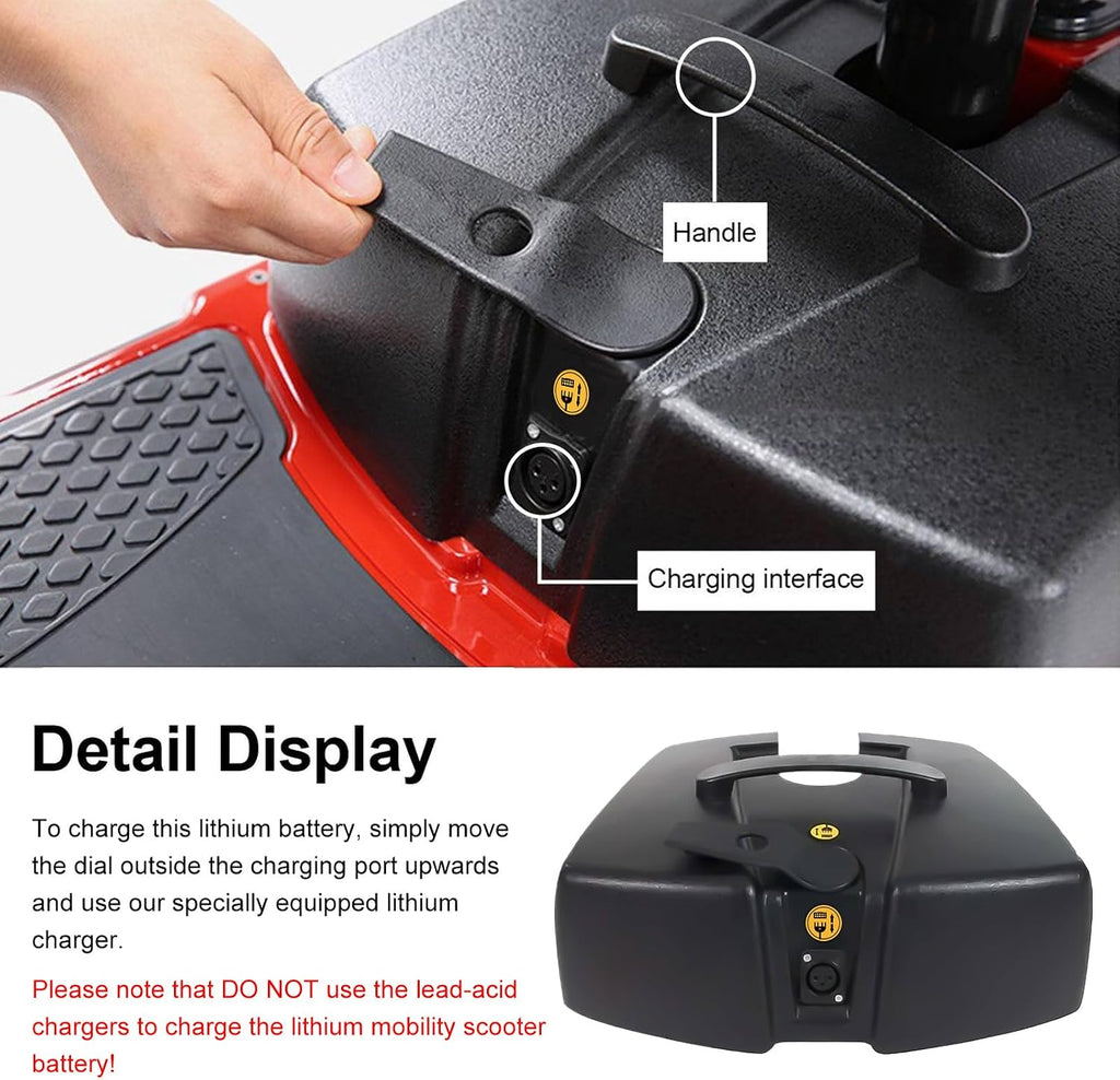24V 12AH 24AH Mobility Scooter Lithium High Performance Battery Replacement for Vive 3 or 4 Wheel Compatible with VOCIC Folding Wheelchair with Seat - Including Charger (24V 24Ah)