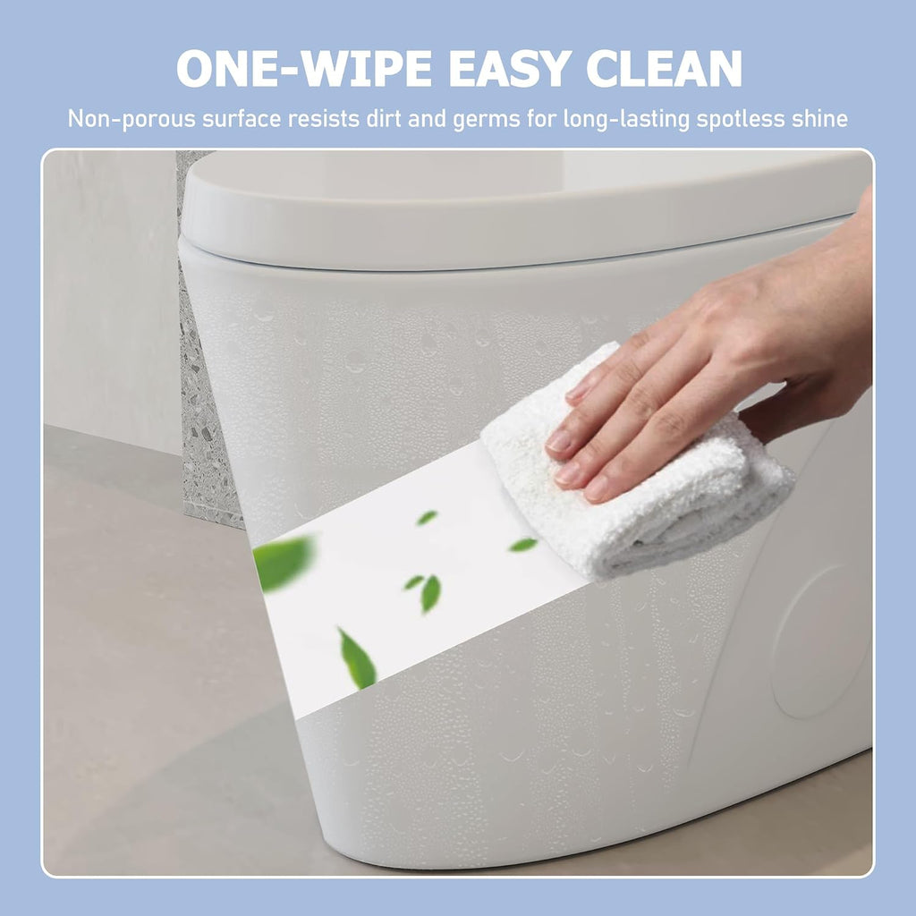 Abruzzo One Piece Toilet For Bathroom, Elongated Dual Flush Toilet with Soft Closing Seat, 0.8/1.28 GPF High-Efficiency, Modern American Standard Modern Toilet for Bathroom, 12' Rough-In, Gloss White