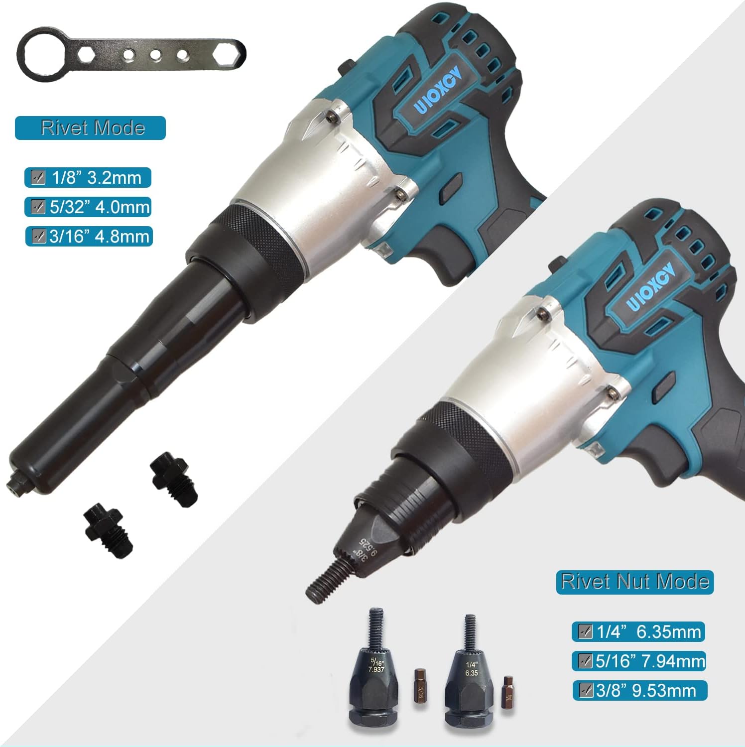 2-in-1 Electric Rivet Nut Gun for Rivets(1/8'', 5/32'', 3/16') & Rivet Nuts (1/4',5/16',3/8') with 2 Battery, Cordless Pop Rivet Insert Installation Tool