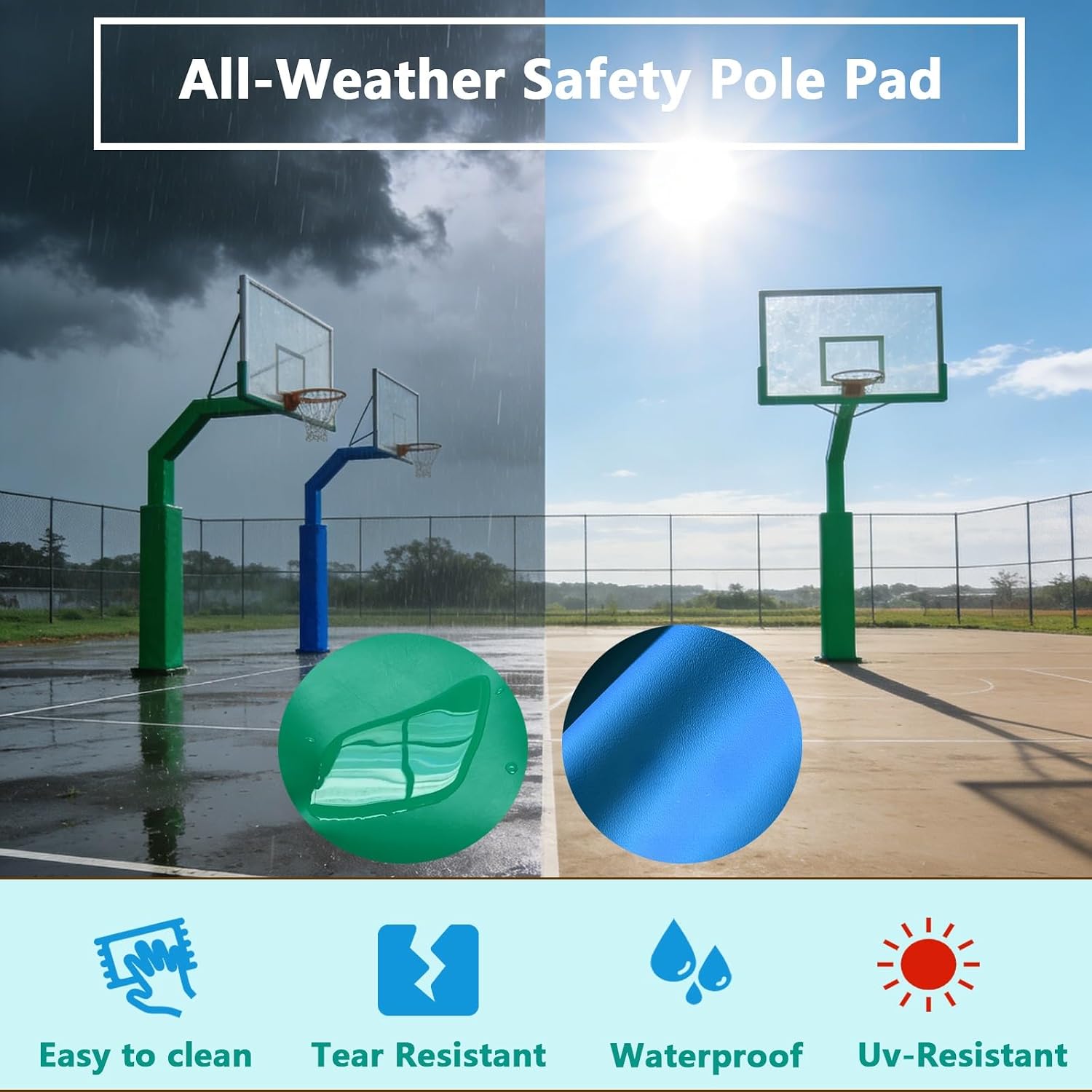 Custom Square Basketball Pole Pad for 6x6 7x7 8x8 9x9 Posts, Thick Foam Impact Padding with Hook & Loop, Waterproof Safety Guard for Driveway