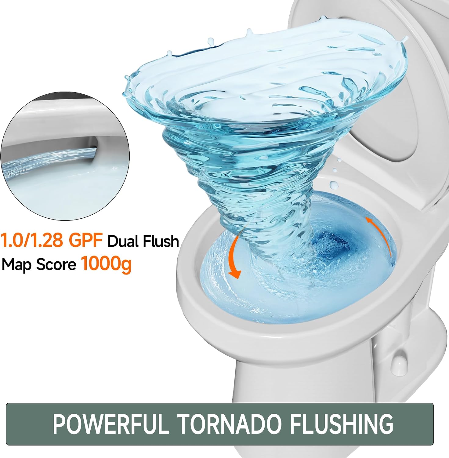 17 Inch Compact Tall Toilet ADA Height Seat 17.5', Powerful Tornado Flush, Two Piece Dual Flush 1.0/1.28 GPF, 12' Rough-in for Bathroom, Comfort Bowl Heigh 16.75', White