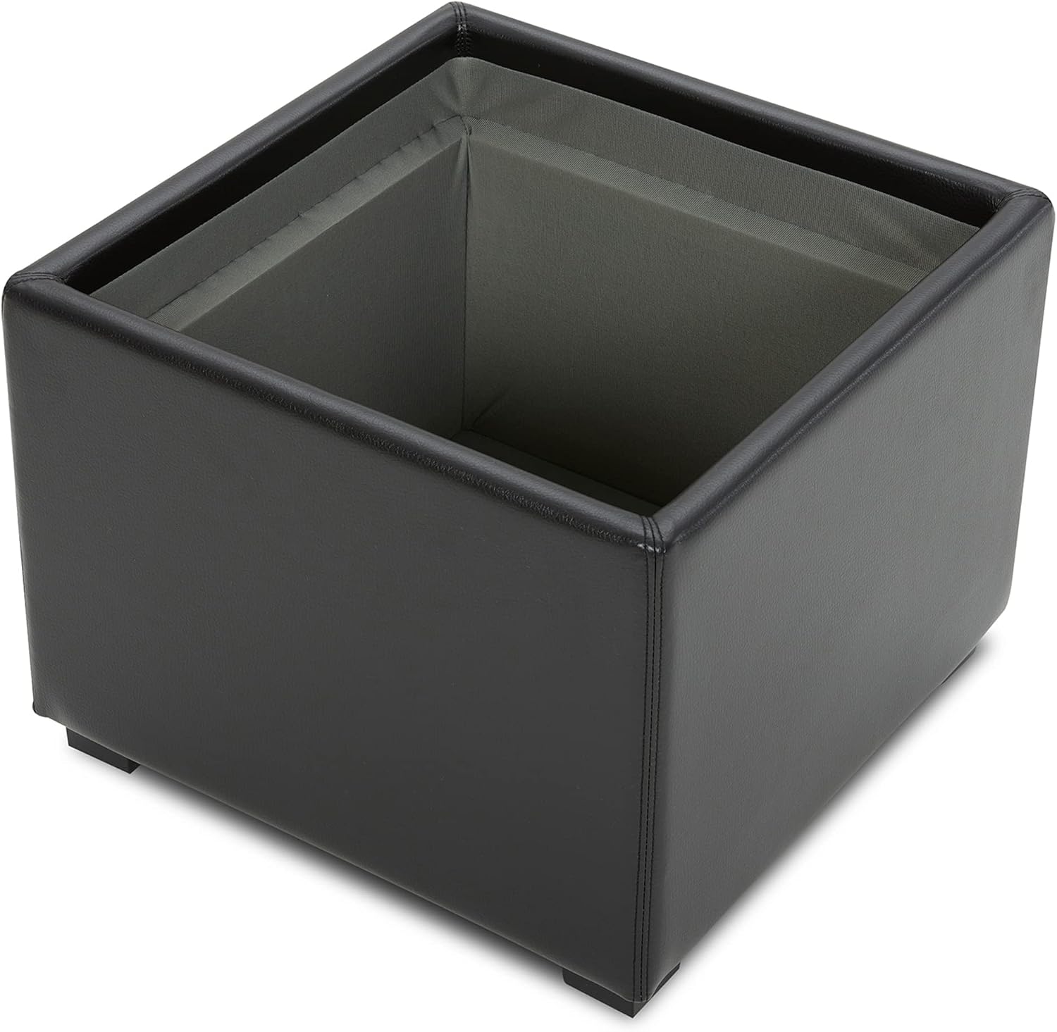 CHITA Storage Ottoman Cube with Tray Lid, Set of 2, Small Footstool with Storage, Square End Table for Living Room and Bedroom, Faux Leather in Black