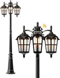 EDISHINE Outdoor Lamp Post Light 3-Head, Thickened Aluminum Dusk to Dawn Street Light Post with Water Ripple Glass, Retro Roman Pole Lighting Fixture for Backyard Garden Patio Driveway