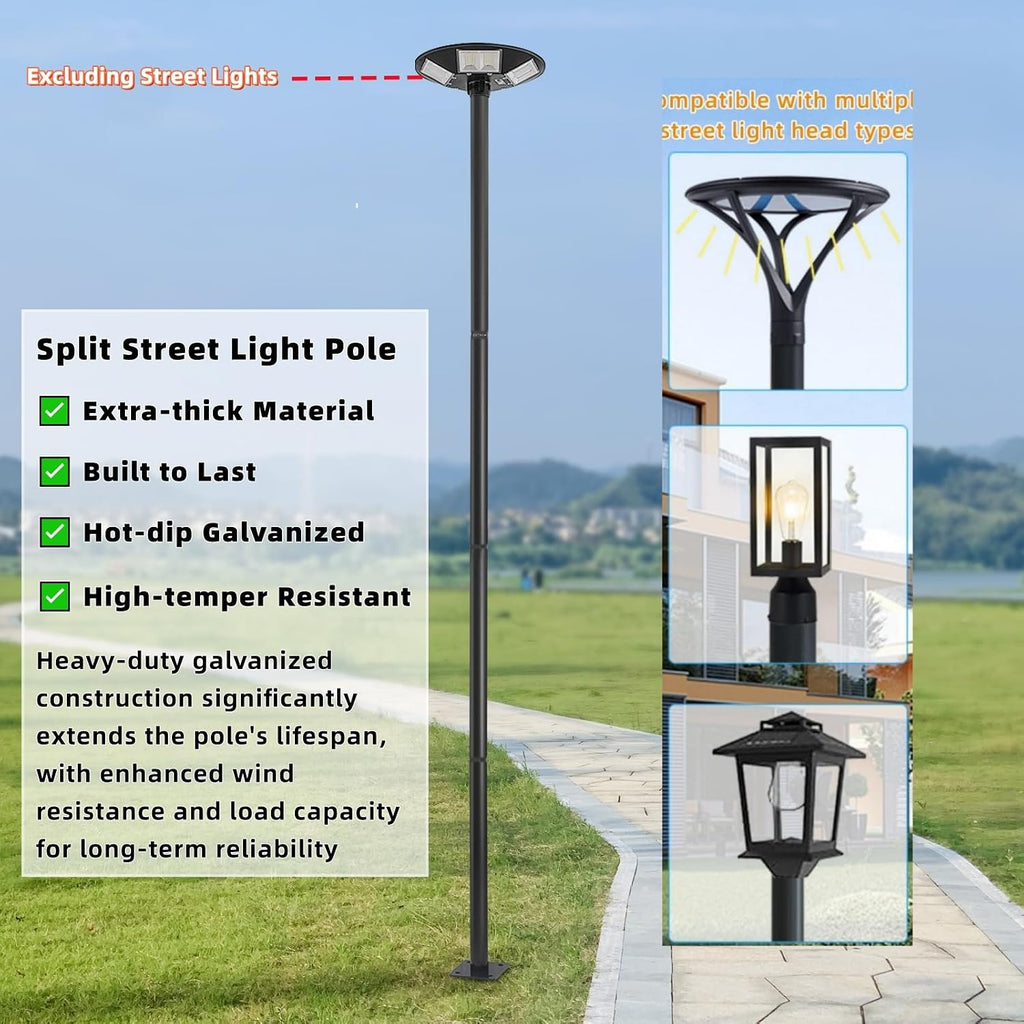 Street Light Pole, 13ft Tall Split Street Lamp Post for Outdoor Street Courtyard Parking Lot Lighting Post Fixtures with Mounting Ground Cage, Patio Lighting Pole (13FT 76mm)