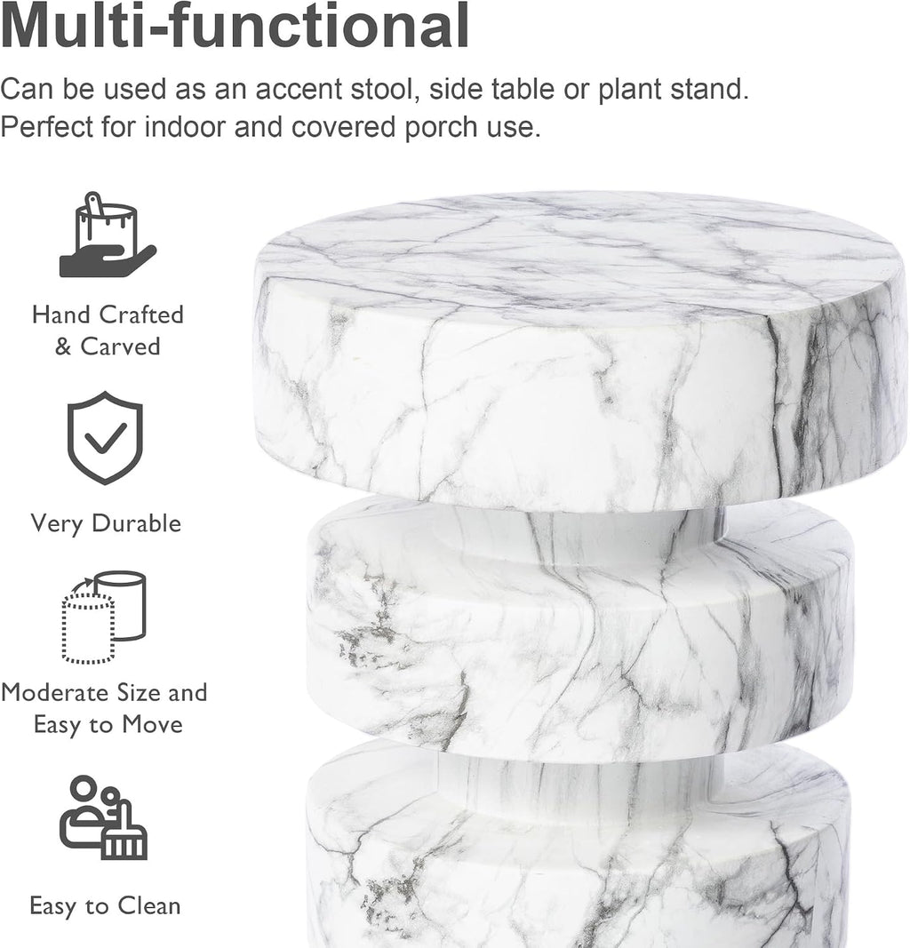 Glitzhome Faux Marble Side Table Set of 2, 18' H Modern Faux Marble End Table, MGO Floating Accent Stool or Nightstand for Living Room, Bedroom, Office, Entryway and Small Spaces