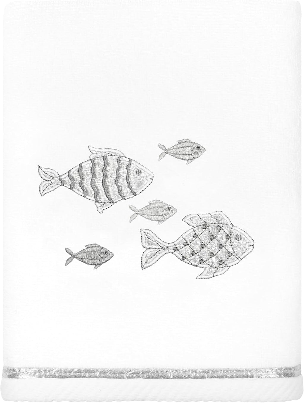 Treasure 4-Piece Premium Towel Set, Sparkling Applique Fish, Ultra Plush Turkish Cotton, Durable, Perfect for Bathroom, 2 Bath 2 Hand Towels, White