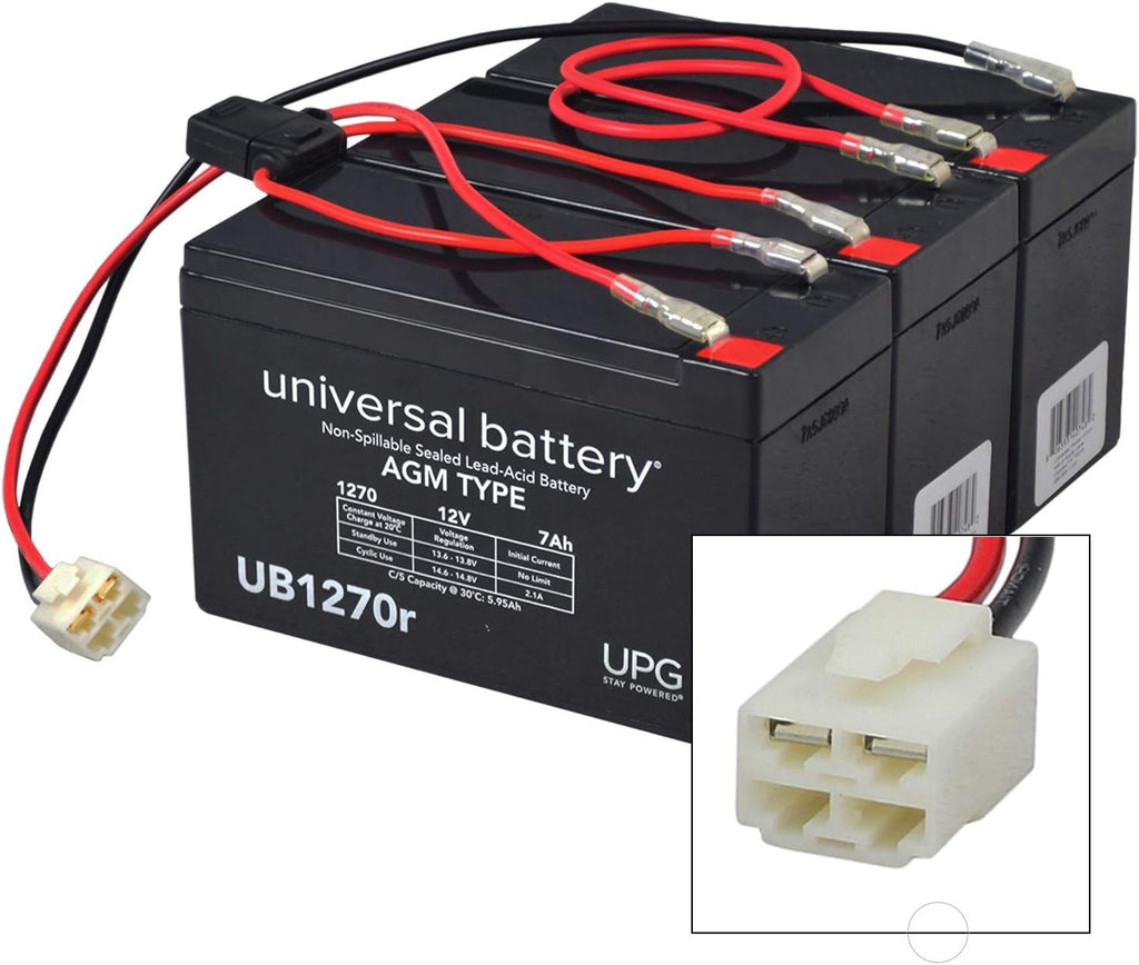 AlveyTech Premium 36 Volt Battery Pack for The Razor EcoSmart Metro Electric Scooter (7 Ah Standard Range) - Replacement Set of 3 Rechargeable AGM Batteries with Wiring Harness