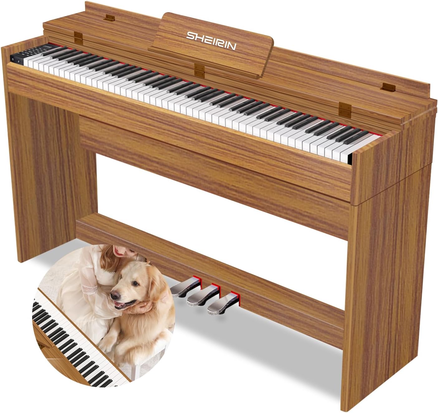 Digital Piano 88 Key Weighted,Fully Weighted Hammer Action Electric Keyboard with Stand Cover Pedal,Headphone Jack for Beginners Adults Home Practice,SR-FH80 (Reddish-brown)