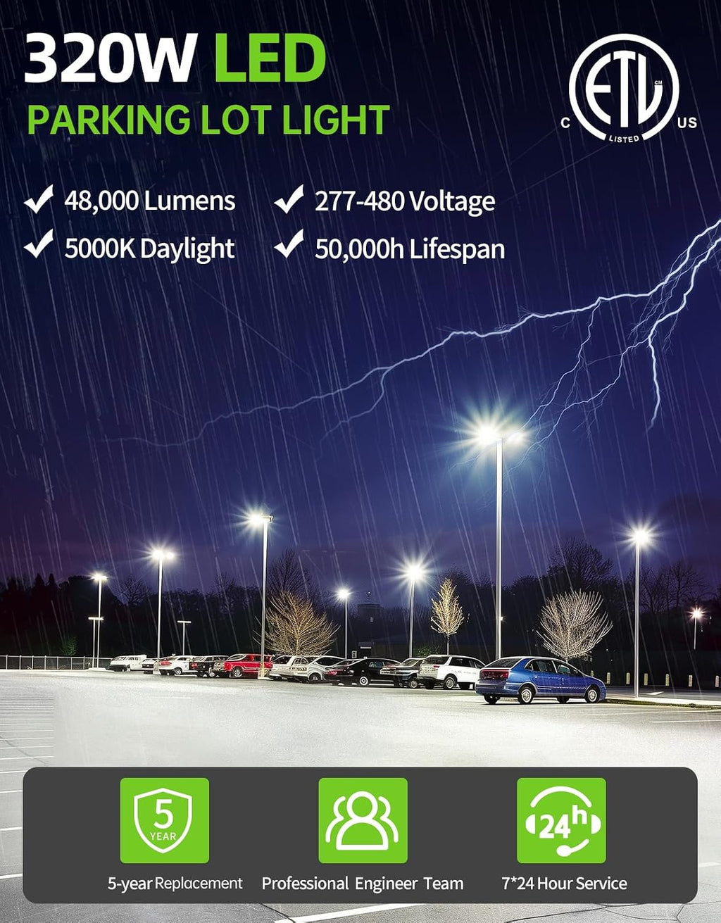 4 Pack 480V 320W LED Parking Lot Light with Photocell 48000LM 5000K LED Shoebox Light Pole Flood Fixture IP65 Commercial Area Lighting Slip Fitter Mount, AC277~480V