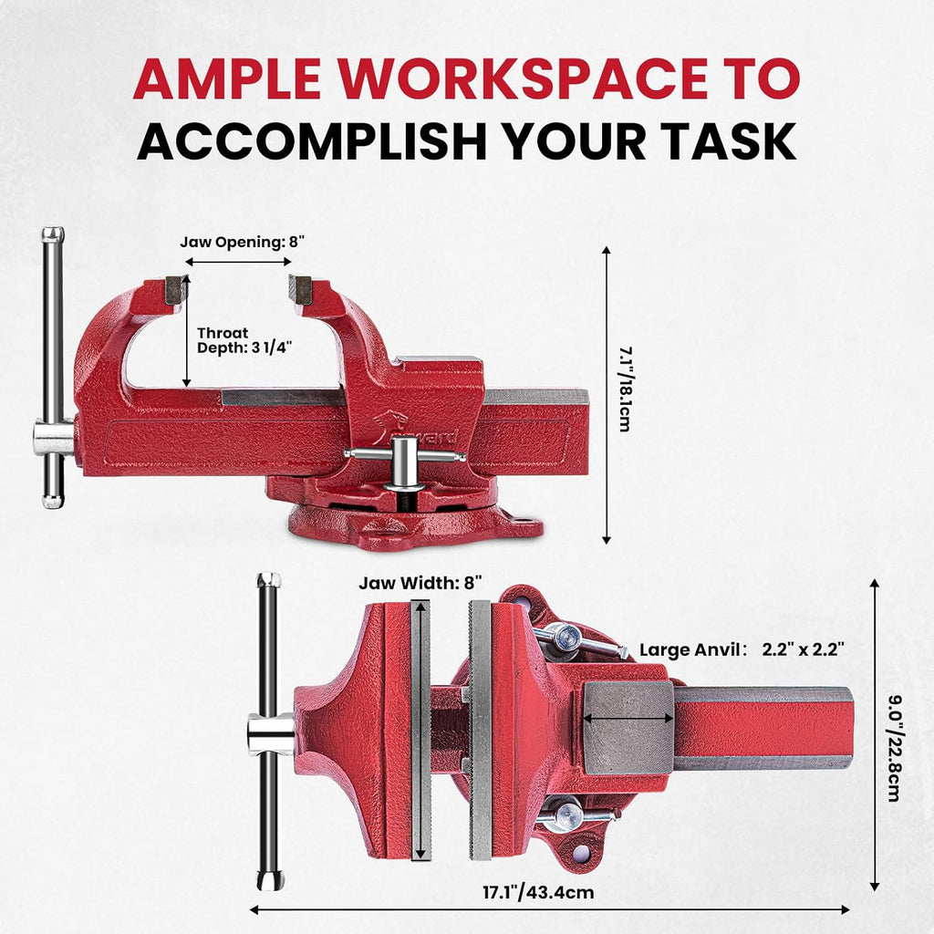 Forward 1308 8 Inch Home Vise Ductile Iron 8' Bench Vise Homeowner's Vice with Anvil and Swivel Base