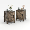 Garvee Rustic Farmhouse Nightstand with Charging Station, Barn Door and Adjustable Storage Shelf, Wooden Small Bedside Table, 18' Modern Two-Tier Nightstand & End Table for Bedroom (2, Dark Brown)
